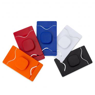 Adesivo porta cartão para celular com suporte retrátil. 