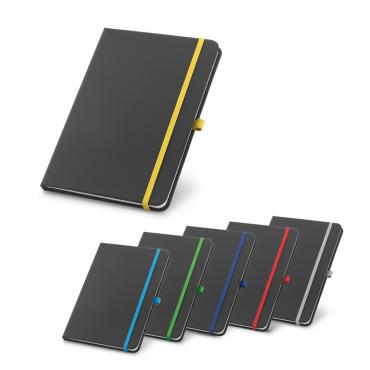 Caderno A5. C. sintético. Capa dura. Com 80 folhas pautadas.