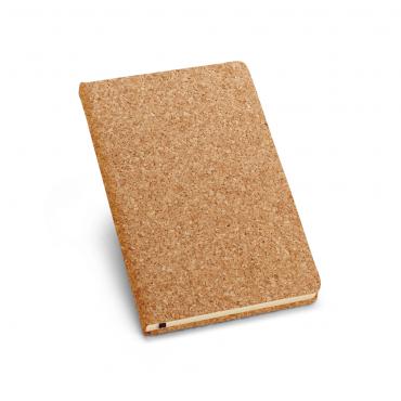 Caderno capa dura A5 Cortiça. Com 80 folhas não pautadas cor marfim.