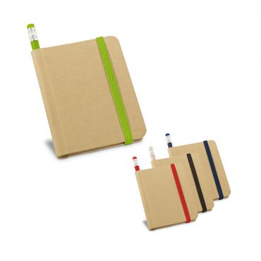 Caderno. Cartão. Capa dura. Com 70 folhas não pautadas de papel reciclado..