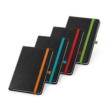 Caderno Personalizados Curitiba capa dura PU térmico 80 folhas pautadas. Suporte para esferográfica.