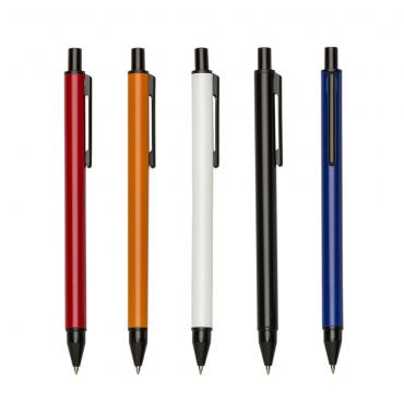 Caneta metal inteira colorida com detalhes preto.