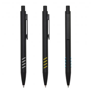 Caneta metal preta fosca com detalhe colorido