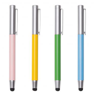 Caneta metal roller com touch com detalhe colorido. 