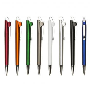 Caneta plástica fosca inteira colorida com detalhes prata 20