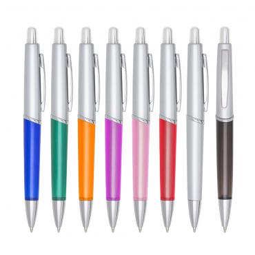 Caneta plástica prata.