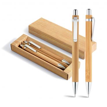 Conjunto de esferográfica e lapiseira. Bambu.