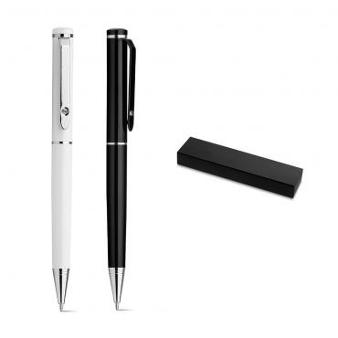 Esferográfica. Metal. Em estojo papel kraft. 