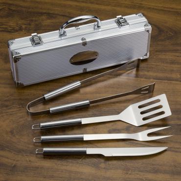 Kit churrasco 4 peças em maleta de alumínio