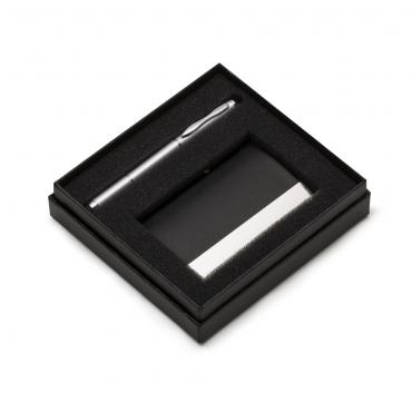 Kit executivo com 2 peças em estojo preto.