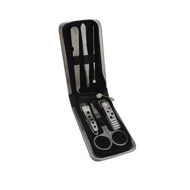 Kit manicure 6 peças em estojo de couro sintético com laterais metálicas