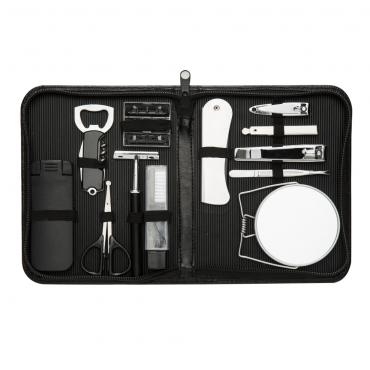 Kit manicure masculino 12 peças em estojo de couro sintético com zíper