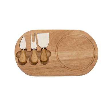 Kit queijo 3 peças com tábua de madeira 