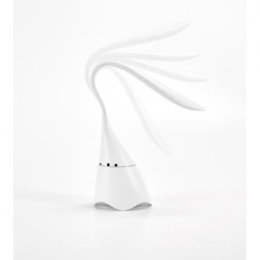 Luminária de mesa com caixa de som. ABS. Com 18 LEDs de alto brilho- botão tátil e braço flexível.