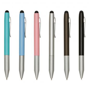 Mini caneta fosca semi-metal colorida com touch possui detalhes em prata