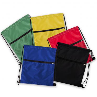 Mochila saco em nylon com duas alças para as costas- fechamento superior e compartimento frontal com zíper.