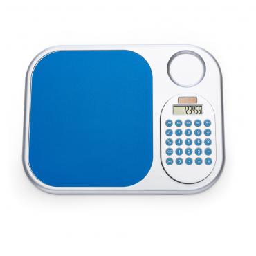 Mouse pad c/ calc plástica azul emborrachado.