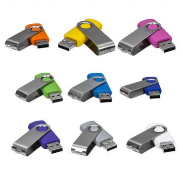 Pen drive de metal giratório 8gb parte interna preta em plástico resistente.