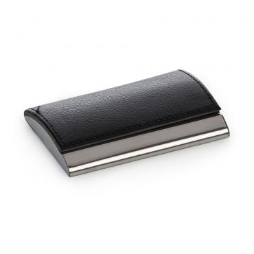 Porta cartão de metal com couro sintético e verso metal brilhante