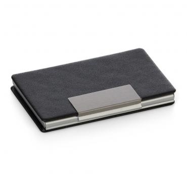 Porta cartão em couro sintético texturizado com placa metálica para personalização
